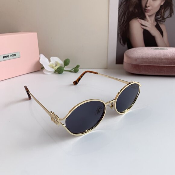 Miu Miu Gold Metal Frame Oval Sunglasses - Picture 1 of 7